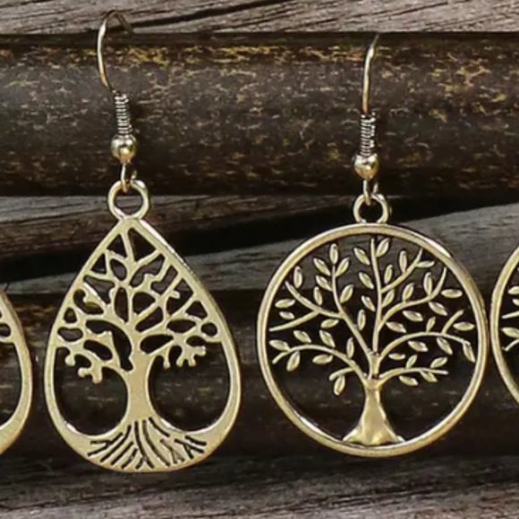 NWT Hollow Tree of Life Antique Gold 2 Sets of Drop Earrings Fashion Jewelry - Picture 2 of 3